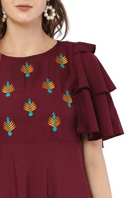 PAVONINE Maroon Color Crepe Fabric Embroidery Dress 3