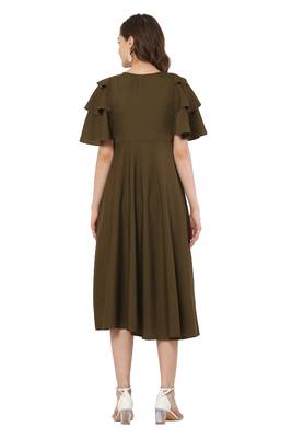PAVONINE Mehandi Green Color Crepe Fabric Embroidery Dress 2