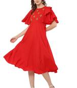 PAVONINE Red Color Crepe Fabric Embroidery Dress