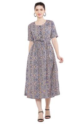 PAVONINE Grey Color Flower Micro Print Dress 1