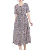 PAVONINE Grey Color Flower Micro Print Dress