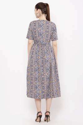 PAVONINE Grey Color Flower Micro Print Dress 2
