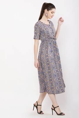PAVONINE Grey Color Flower Micro Print Dress 4