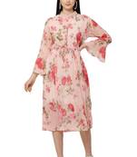 PAVONINE Peach Color Flower Printed Straight Dress