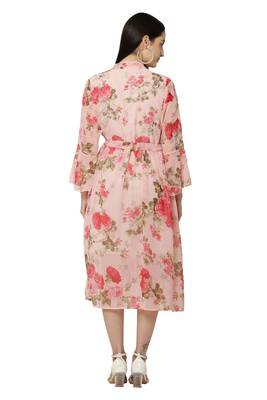 PAVONINE Peach Color Flower Printed Straight Dress 2