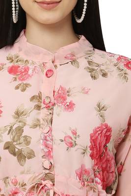PAVONINE Peach Color Flower Printed Straight Dress 3