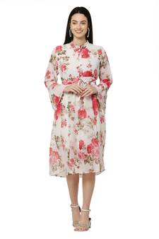 PAVONINE Pink Color Flower Printed Straight Dress