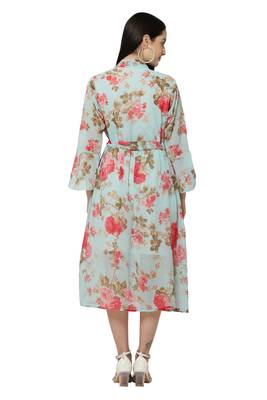 PAVONINE Rama Green Color Flower Printed Straight Dress 2