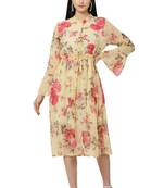 PAVONINE Yellow Color Flower Printed Straight Dress