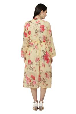 PAVONINE Yellow Color Flower Printed Straight Dress 2