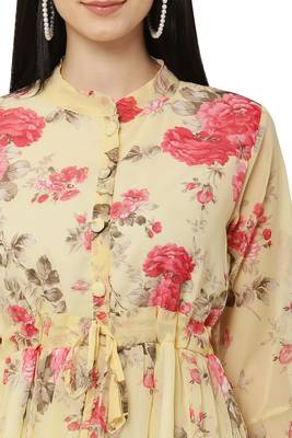 PAVONINE Yellow Color Flower Printed Straight Dress 3