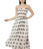 PAVONINE Peach Color Flower Printed Lace Bottom Dress