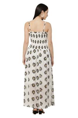 PAVONINE Peach Color Flower Printed Lace Bottom Dress 2
