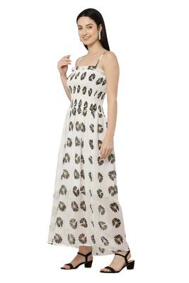 PAVONINE Peach Color Flower Printed Lace Bottom Dress 4