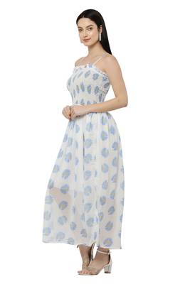 PAVONINE Pink Color Flower Printed Lace Bottom Dress 4