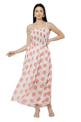 PAVONINE White Color Flower Printed Lace Bottom Dress 1