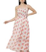 PAVONINE White Color Flower Printed Lace Bottom Dress