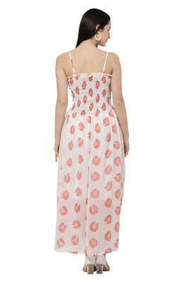 PAVONINE White Color Flower Printed Lace Bottom Dress 2