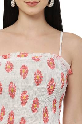 PAVONINE White Color Flower Printed Lace Bottom Dress 3
