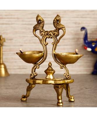 eCraftIndia Parrot Design Antique Finish Decorative Handcrafted Brass Diya With Stand 1