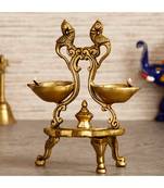 eCraftIndia Parrot Design Antique Finish Decorative Handcrafted Brass Diya With Stand