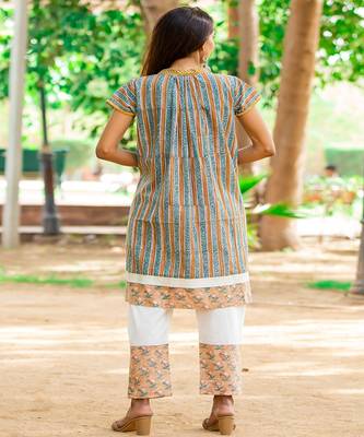cotton-hand-block-kurta-set-brown-sea-green-print 5