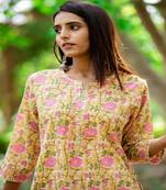 cotton-hand-block-print-double-layered-kurta-set-blue-white-floral-design
