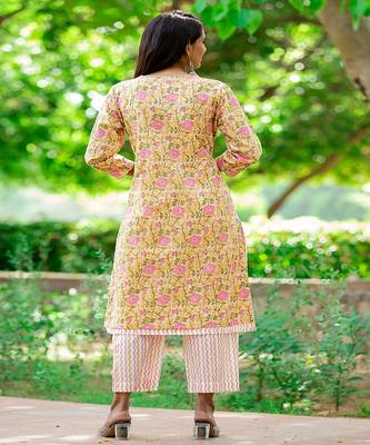 cotton-hand-block-print-double-layered-kurta-set-blue-white-floral-design 2