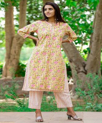 cotton-hand-block-print-double-layered-kurta-set-blue-white-floral-design 3