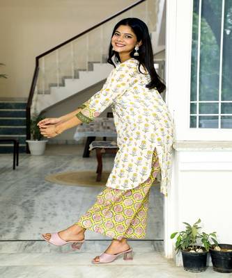 cotton-hand-block-print-white-yellow-green-kurta-set 1