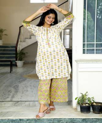 cotton-hand-block-print-white-yellow-green-kurta-set 3