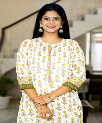 cotton-hand-block-print-white-yellow-green-kurta-set 4