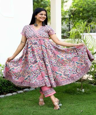 hand-block-print-anarkali-kurta-set-pink-blue 2