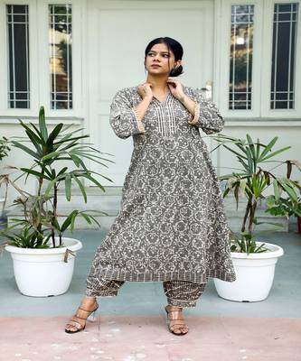 cotton-hand-block-print-kurta-set-gray 1