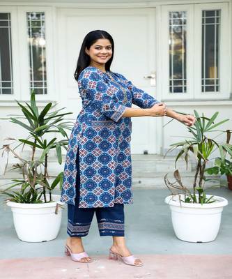 cotton-hand-block-print-blue-red-kurta-set 3