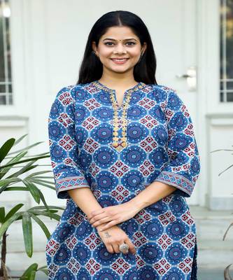 cotton-hand-block-print-blue-red-kurta-set 4