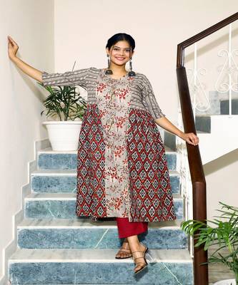 cotton-hand-block-print-anarkali-set-maroon-brown 1
