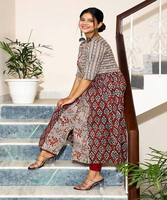 cotton-hand-block-print-anarkali-set-maroon-brown 3
