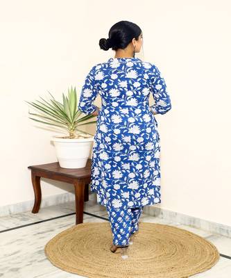 cotton-hand-block-print-kurta-set-blue-white 5
