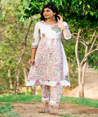 cotton-white-and-pink-hand-block-print-kurta-set 1