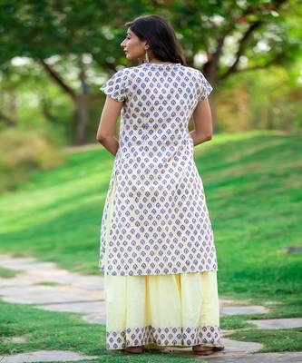 hand-block-print-yellow-blue-kurta-and-skirt-set 2