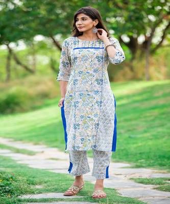 blue-white-cotton-hand-block-printed-kurta-set 1