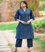 cotton-blue-block-print-kurta-set
