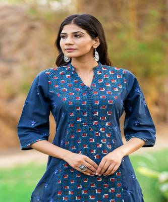 cotton-blue-block-print-kurta-set 3