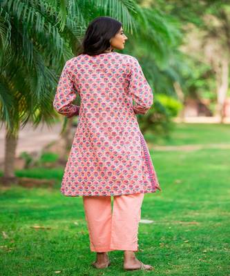 cotton-pink-peach-hand-block-print-Angarkha kurta-set 2