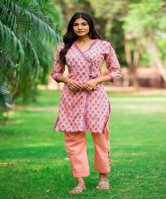 cotton-pink-peach-hand-block-print-Angarkha kurta-set 3