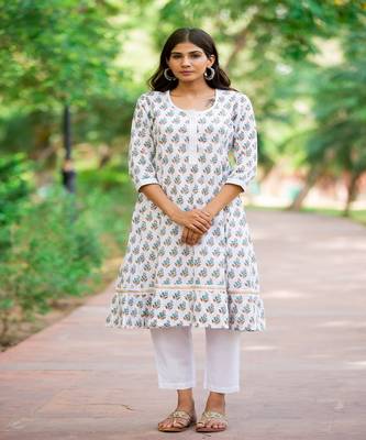 white-brown-cotton-hand-block-print-kurta-set 1