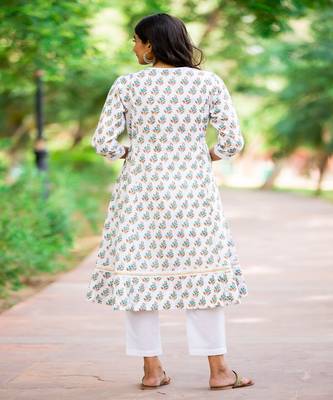 white-brown-cotton-hand-block-print-kurta-set 2