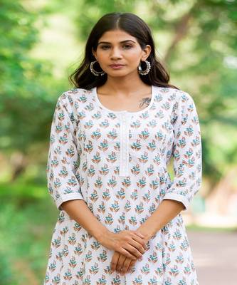 white-brown-cotton-hand-block-print-kurta-set 3