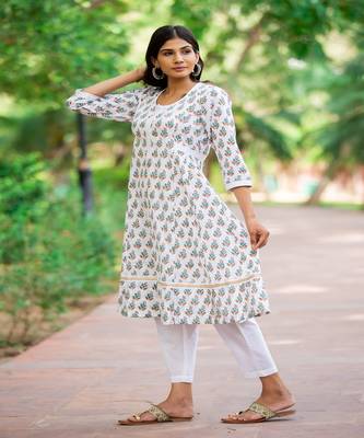white-brown-cotton-hand-block-print-kurta-set 4